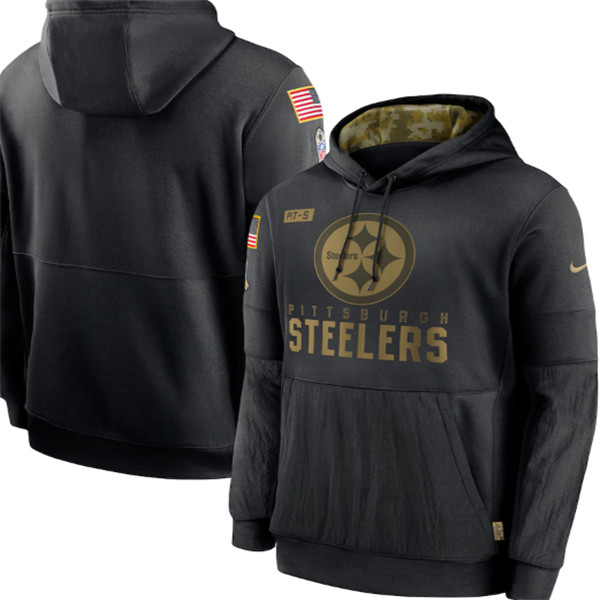 Men's Pittsburgh Steelers Black NFL 2020 Salute To Service Sideline Performance Pullover Hoodie